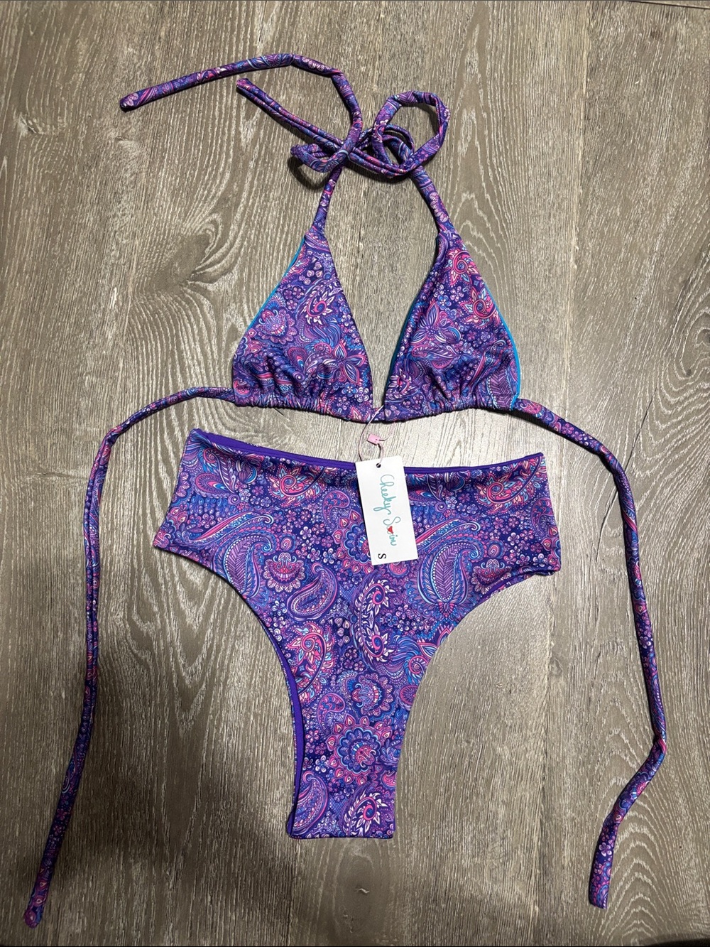 Purple Paisley Triangle Bikini Set - Unbranded